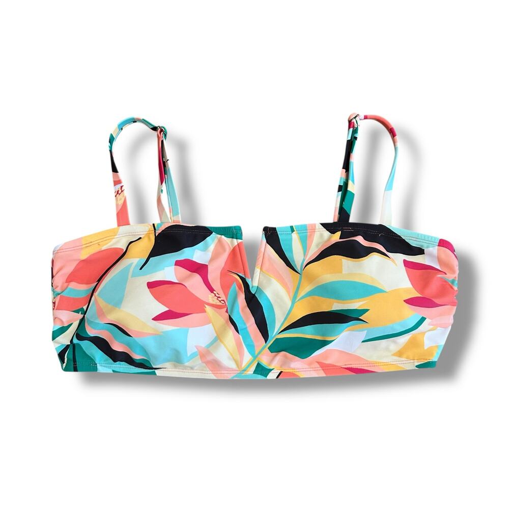 Mynah Swim Top‎ XL Bikini Bustier V-Wire Tropical Floral Adjustable Straps